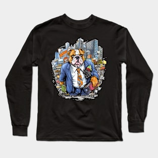 Accountant English Bulldog t-shirt design, a bulldog wearing a suit and carrying a briefcase Long Sleeve T-Shirt